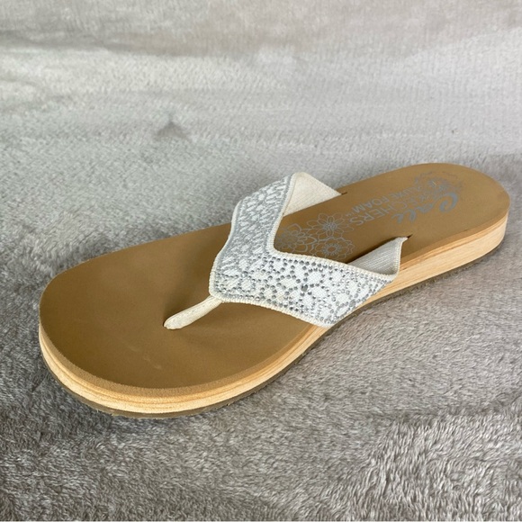 Skechers Cali Summers Sandals Flip Flop Womens Size 8 White Tan Rhinestone Foam - Picture 6 of 10